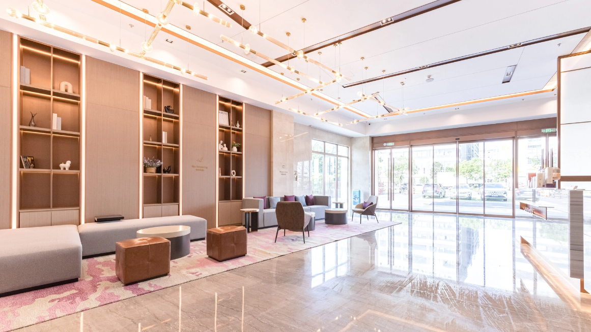 Lavender-themed lobby